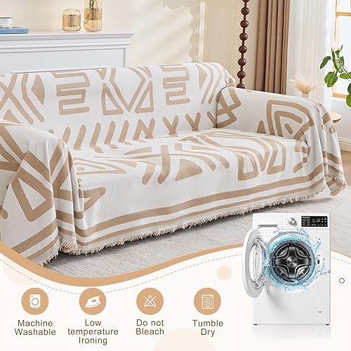 Miniatura 7 de Funda bohemia para sofá de 2 cojines, fundas de sofá lavables de felpilla en forma de L, fundas para sofá modular para perros, funda de manta para