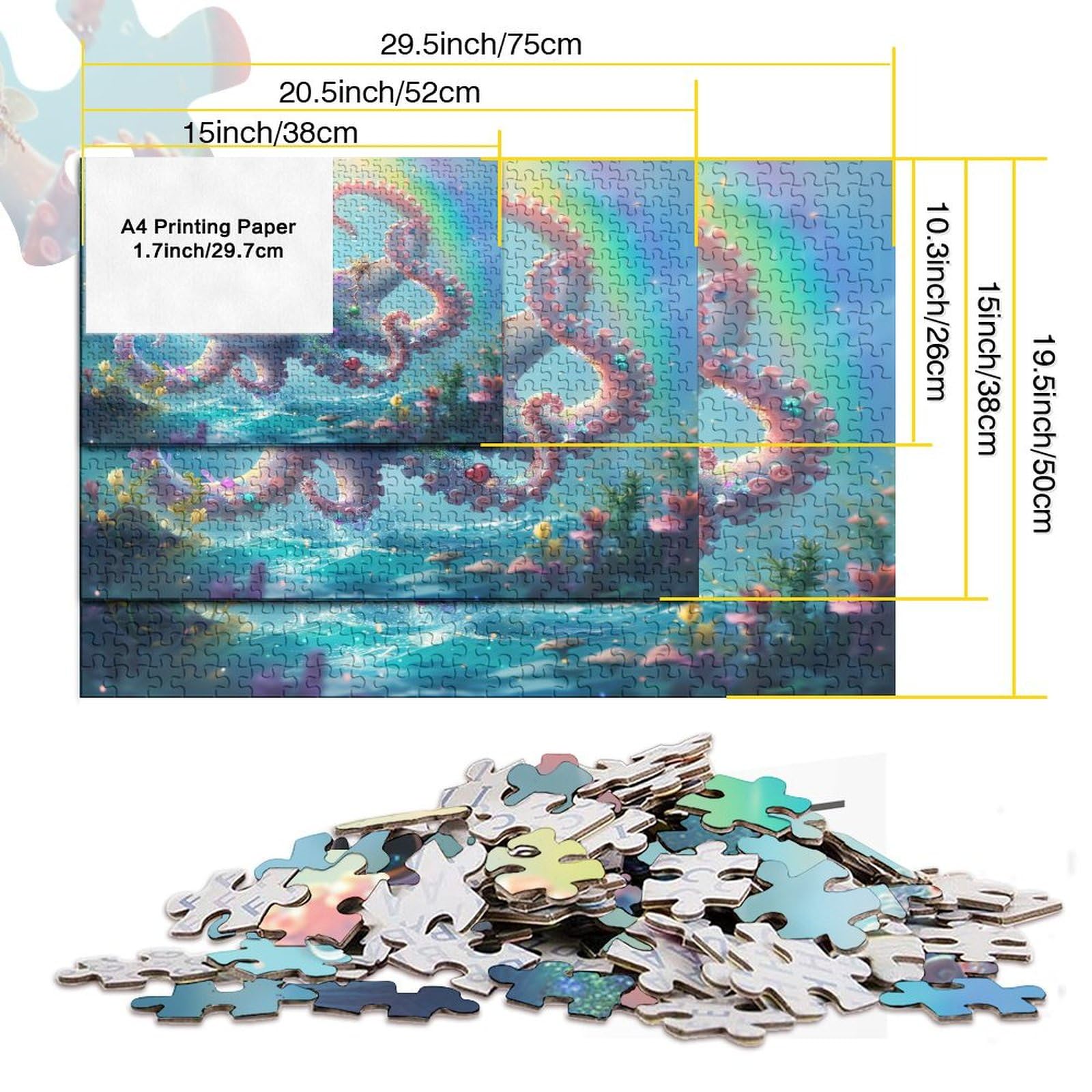 Puzzle Für Erwachsene 1000 Teile – Oktopus Motiv, 69,8x49,8 Cm, Mit Buchstaben Auf Rückseite, Staubfrei