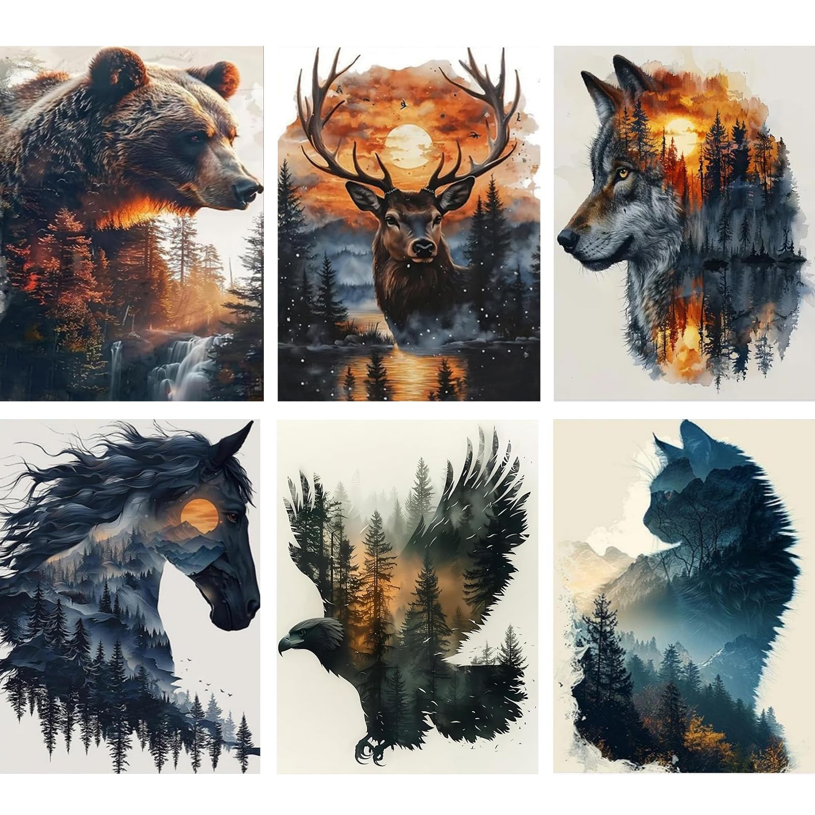 TLIOBLO 6 Packs Forest Animals Diamond Art for Adults, 5D DIY Diamond Painting Animals Kits for Beginners, Full Drill Round Diamond Art Pictures Craft Gifts 30X40cm