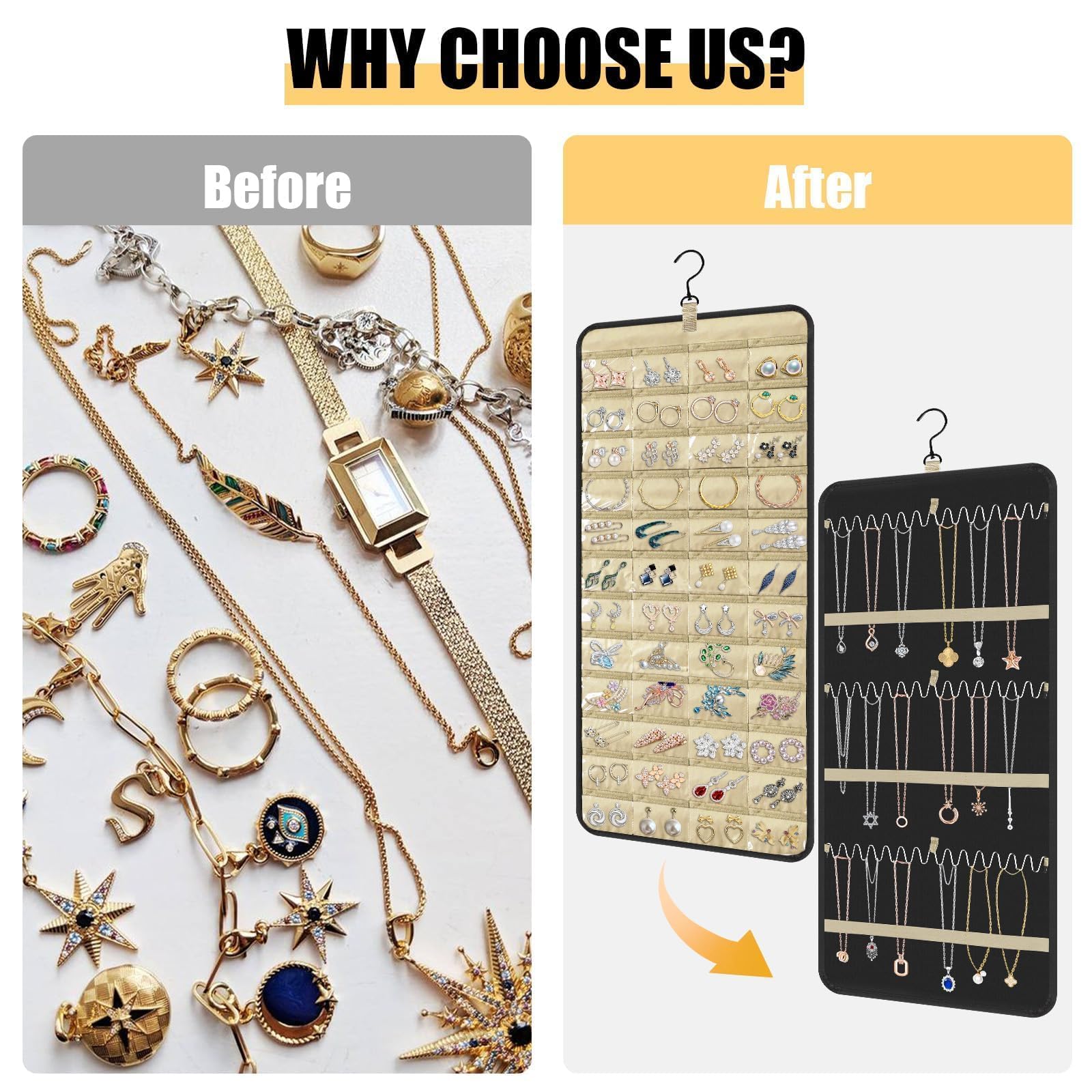 Linkstyle Dual-sided Jewelry Organizer, Jewellery Door Hanger with 48 Pockets and 42 Hooks, Hanging Jewelry Holder - Image 2