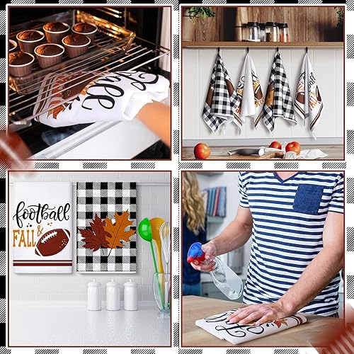 Miniatura 2 de Preboun 4 toallas decorativas de cocina de fútbol de otoño, toallas de mano de hoja de arce de rugby, toallas de cocina de microfibra para otoño,