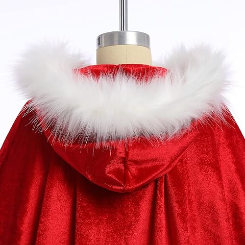 Miniatura 6 de Vestido de fiesta de Navidad para mujeres y niños vestido de tutú a cuadros rojos con capa con capucha disfraz familiar a juego