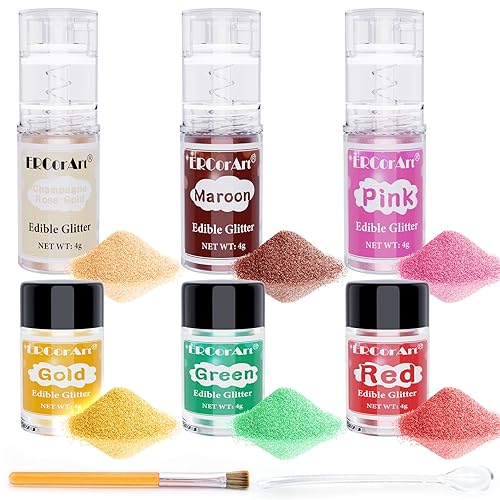 Purpurina comestible  6 colores de polvo brillante comestible  Spray de purpurina comestible con cuchara de cepillo, decoración de pasteles de grado