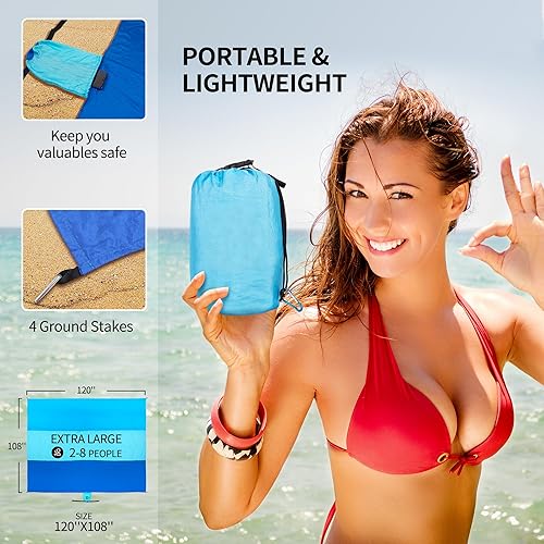 Miniatura 2 de Manta de playa a prueba de arena, impermeable, de secado rápido, ligera, para picnic azteca al aire libre, 79 x 83 pulgadas, 120 x 108 pulgadas,