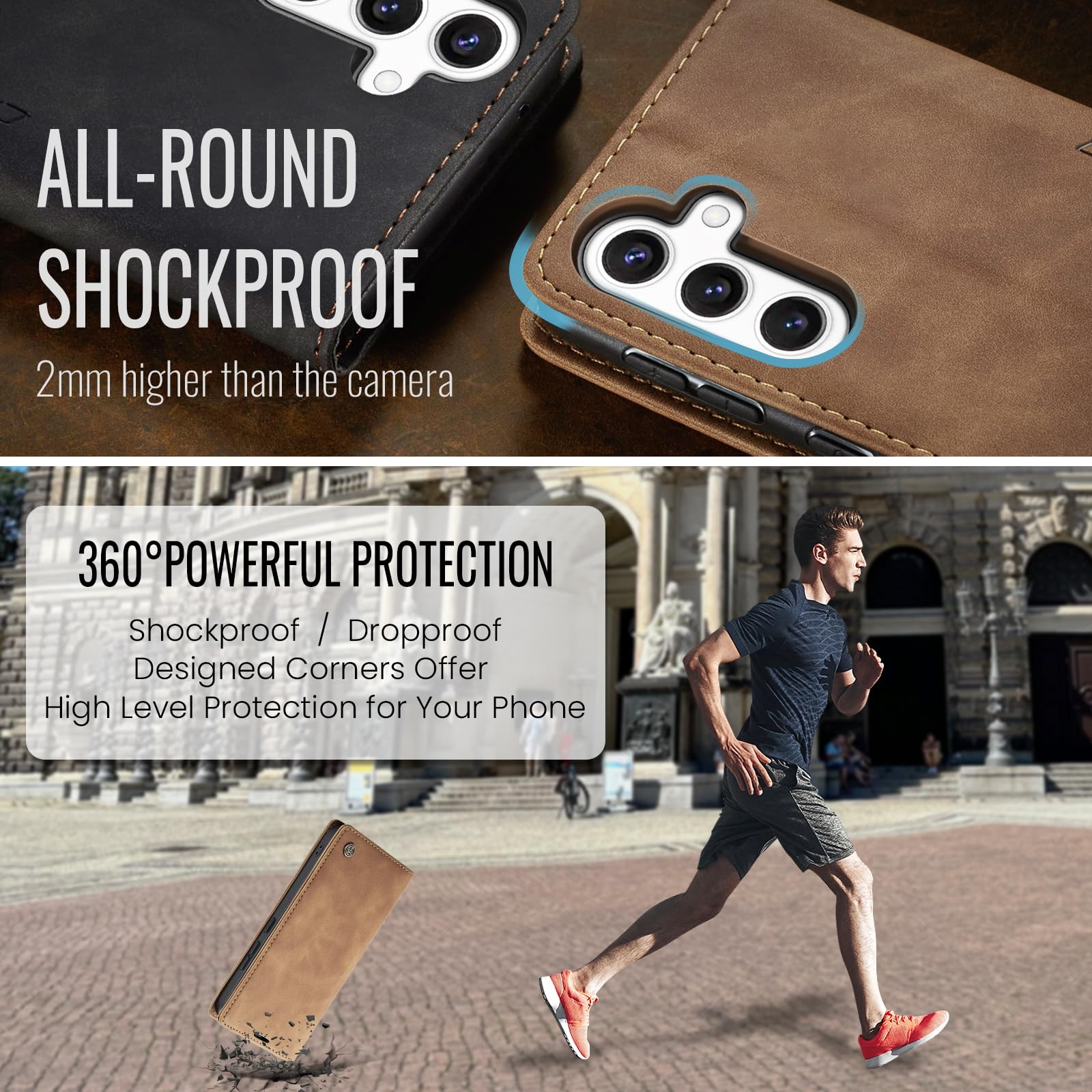 Azororo Cover per Samsung Galaxy S25 FE 5G, Premium PU Pelle Custodia, Magnetica Carta Fessura Portafoglio Case, Flip Cavalletto Custodia per Samsung Galaxy S25 FE - Marrone