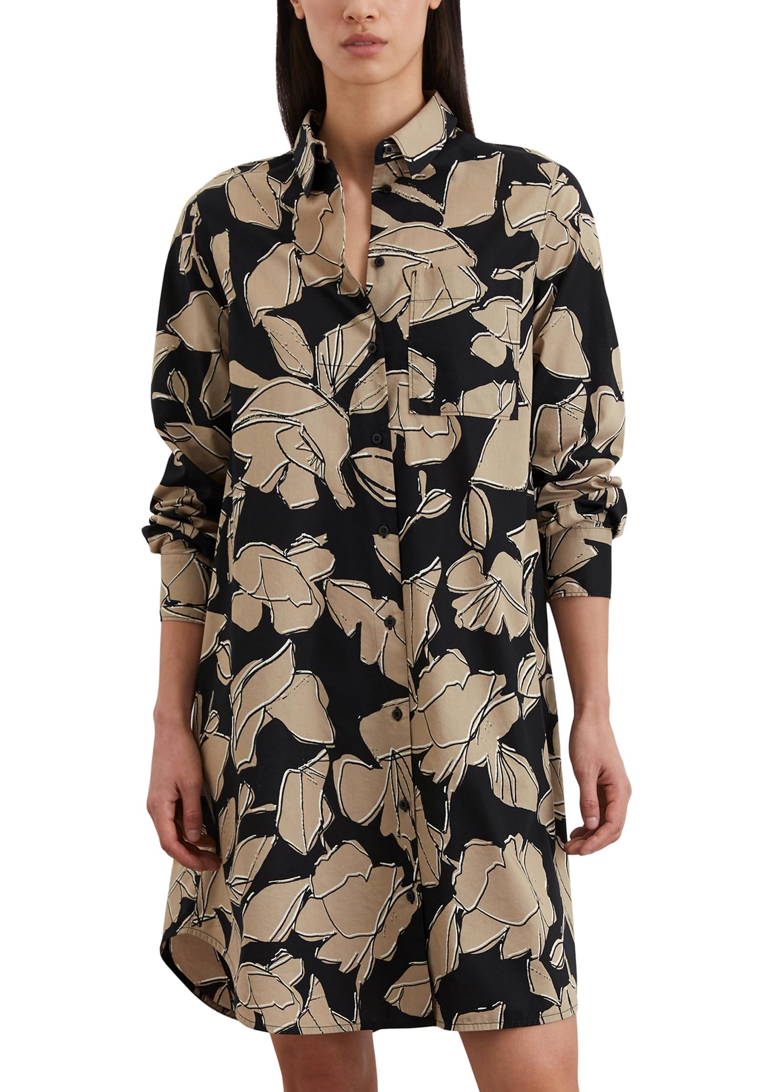 Marc O'Polo Damen Hemdblusenkleid mit Allover-Print Knielang