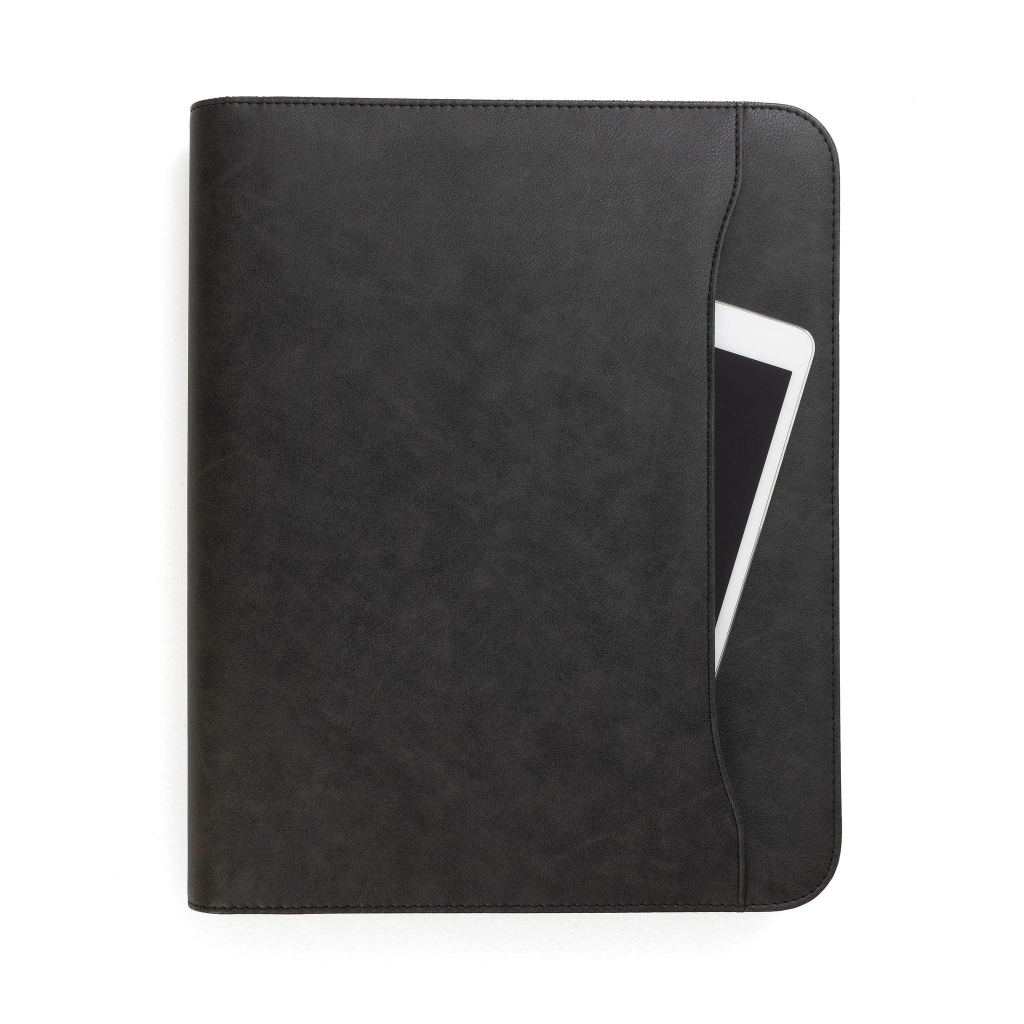 Forevermore Portfolio-Padfolio-Ordner mit Reißverschluss, professionelle Kunstleder-Reise-Organizer-Tasche für Tablet, Dokumente, Präsentationsmappen, Reißverschluss, Notizblock, Schwarz
