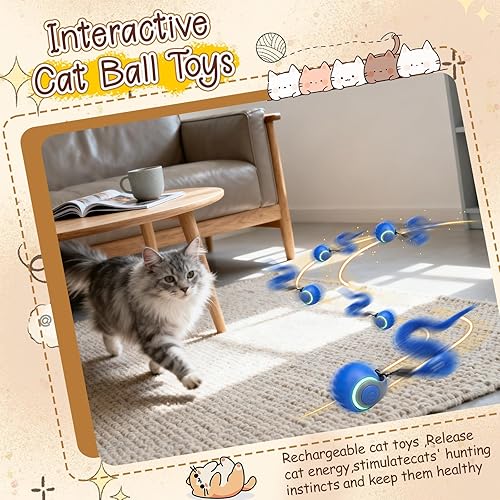 Miniatura 4 de 2 pelotas interactivas de juguetes para gatos, carga USB automática actualizada, juguetes interactivos automáticos para gatos de interior con 6