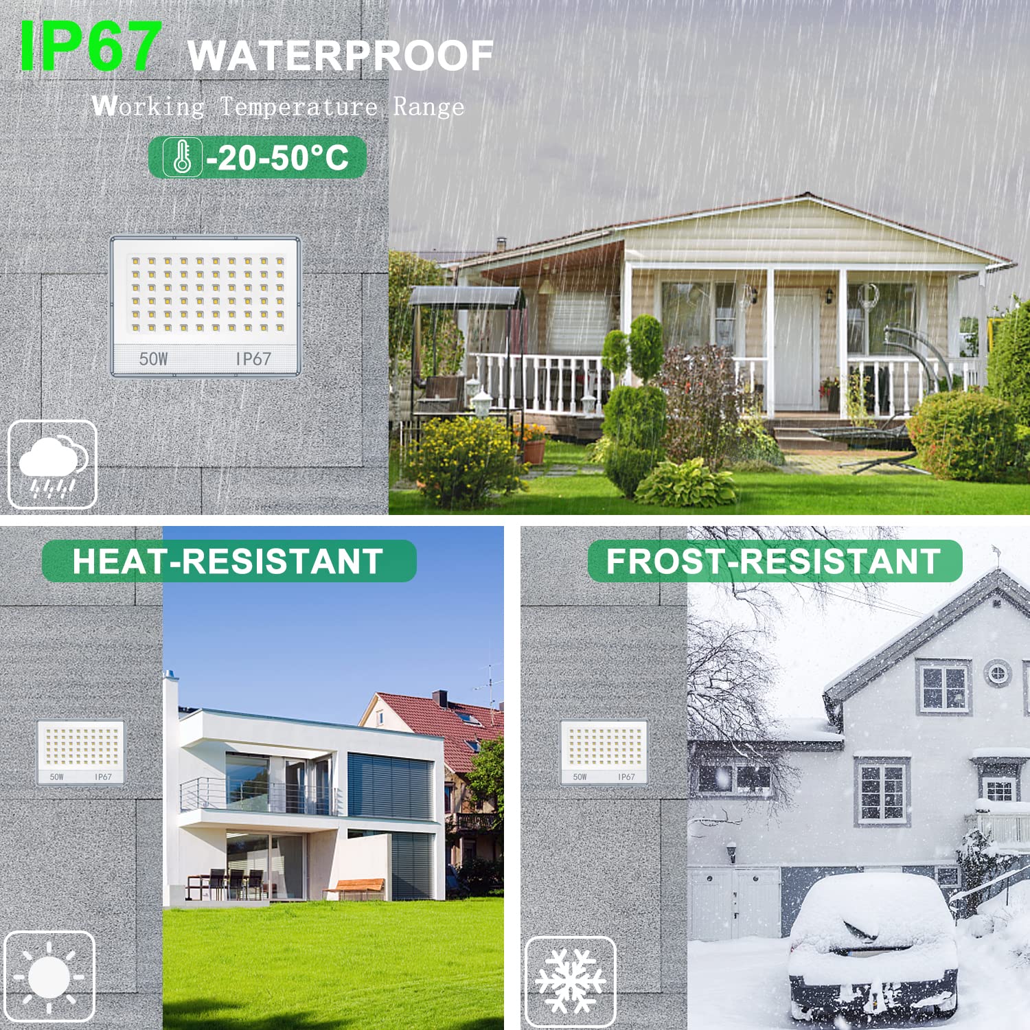 2 Faretti LED 100W ANNIFUNLY | 10000LM, IP67 Impermeabile | Per Esterni, Giardino, Garage | Bianco Freddo 6500K - Foto 8