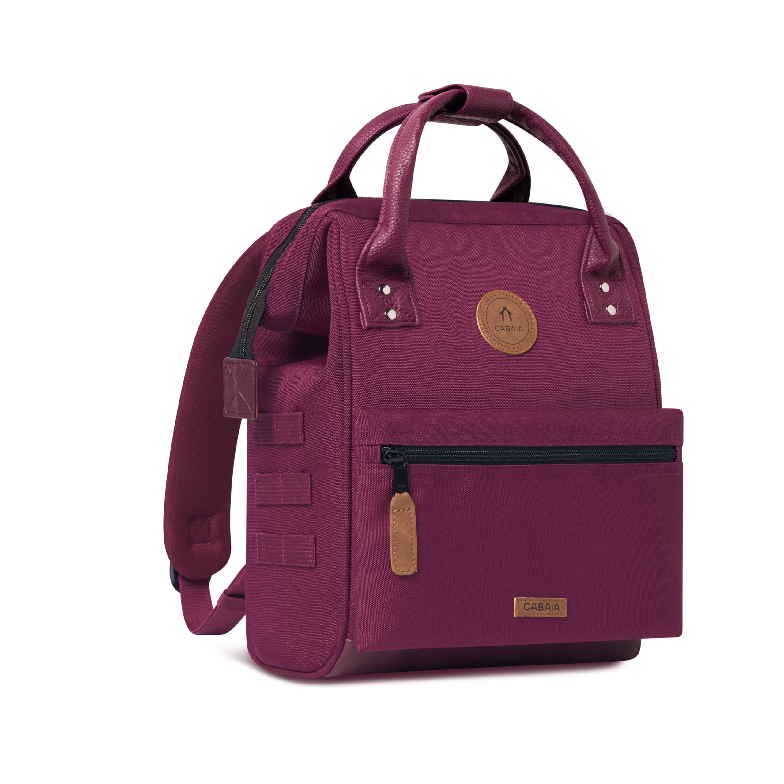 Cabaïa - Zaino Adventurer - Idrorepellente - scomparto per PC fino a 15" - 2 tasche intercambiabili - Vegan certificato - Zaino da viaggio, lavoro e scuola - Rosso