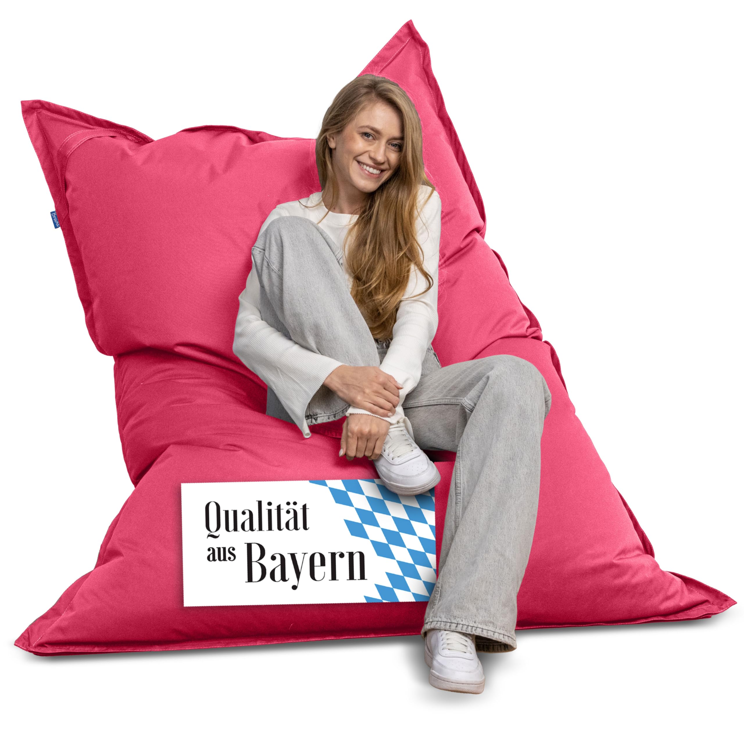 Bruni Riesen-Sitzsack Caree in Pink – rechteckiger XXL-Sitzsack mit 140x180 cm und 400 l Füllung, Bean-Bag mit Innenhülle, Liegesack, Abnehmbarer Bezug, Indoor und Outdoor, aus Deutschland
