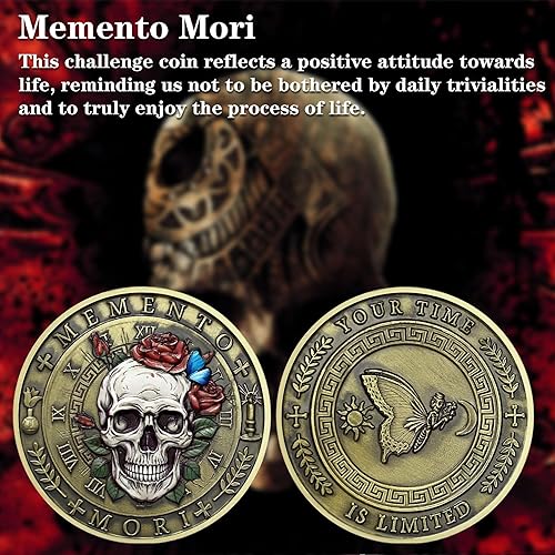 Miniatura 6 de Calavera mariposa Memento Mori Challenge Coin Skull Stoic Carpe Diem Coin Time is Limited Amor Fati Token Medallones de estoicismo, regalos para