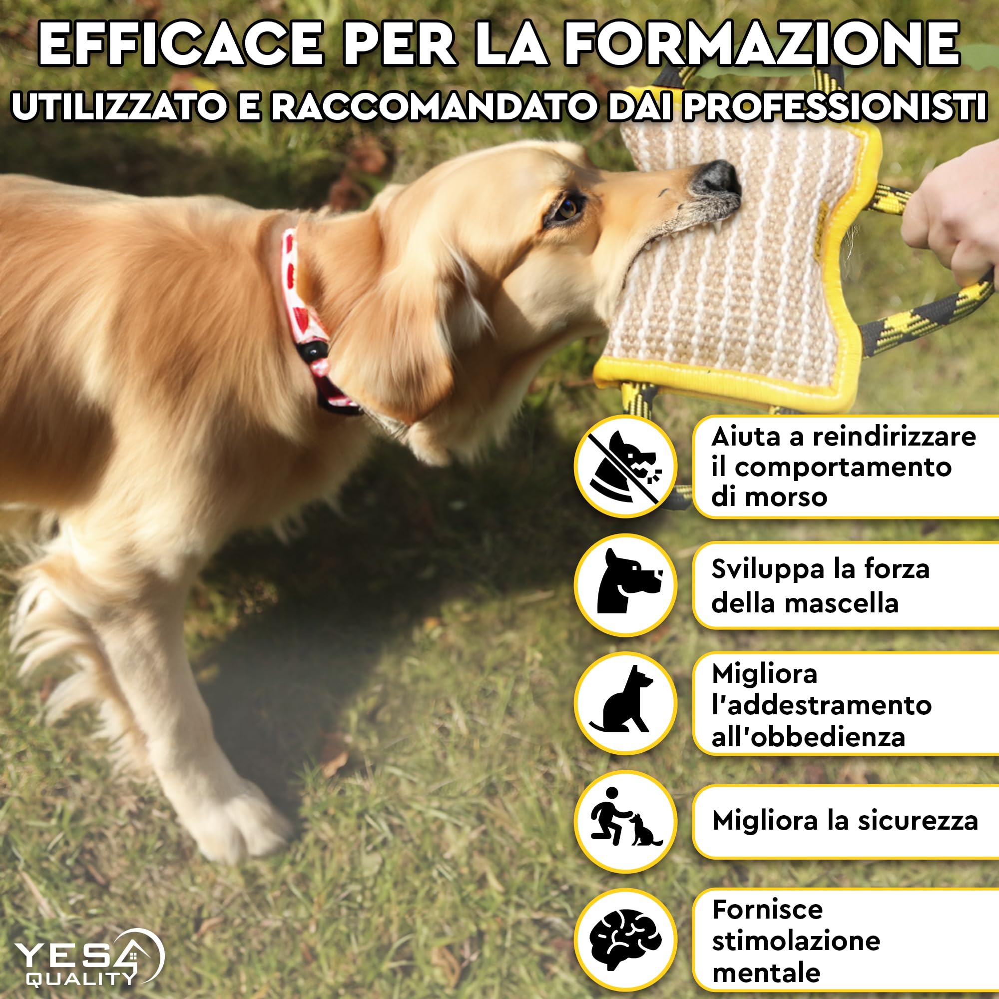 Cuscino per morso di cane 25x18 cm con 3 manici in nylon, Giocattolo da masticare per cani per sport e allenamento, Giocattolo da rimorchiatore per gioco interattivo di Yes4Quality