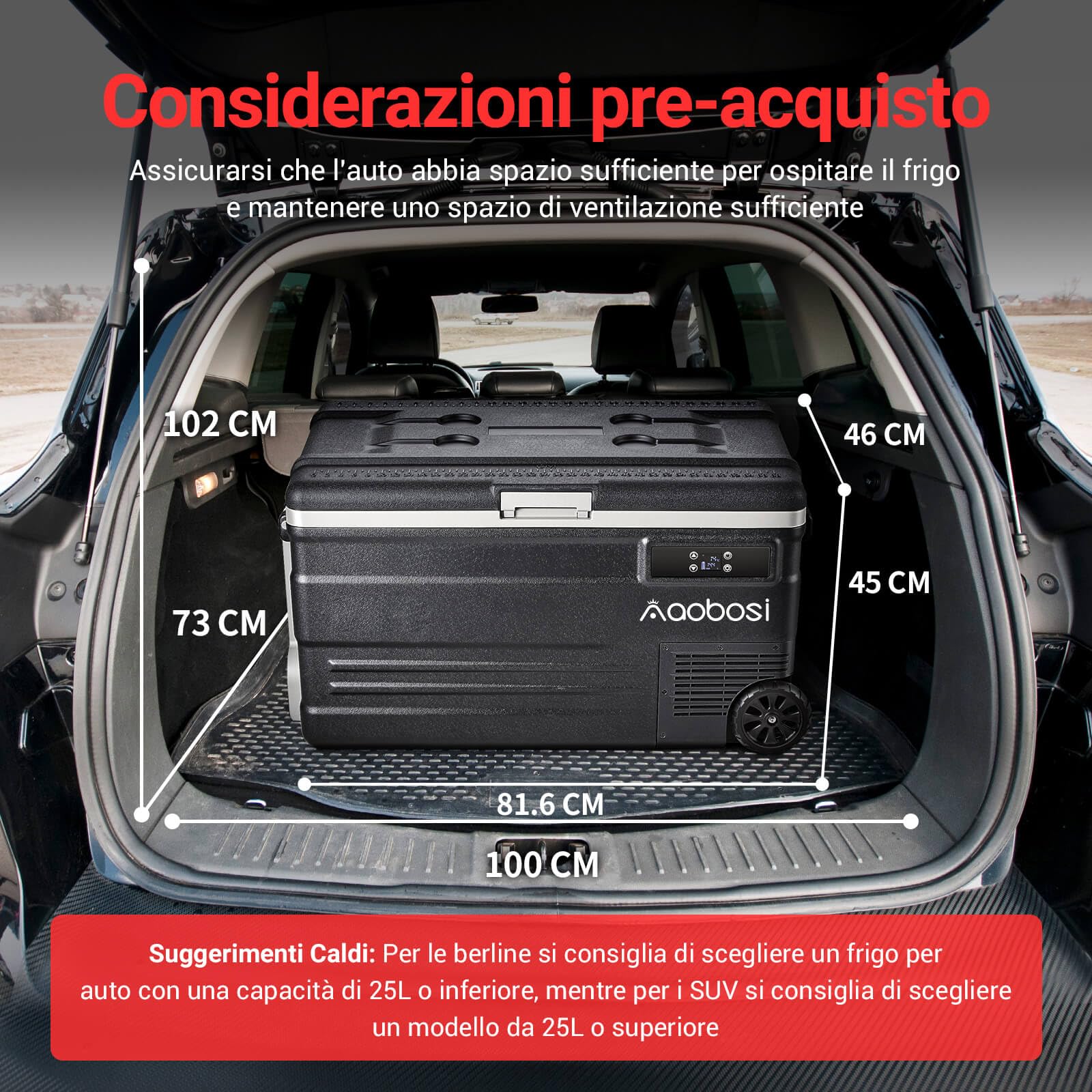 AAOBOSI Frigo Portatile 74L, Frigo Auto WIFI App Di Controllo, Compressore Refrigerante, Frigo Da Campeggio 12/24V DC e 100-240V AC,Per Auto e La Famiglia, RV, Viaggi