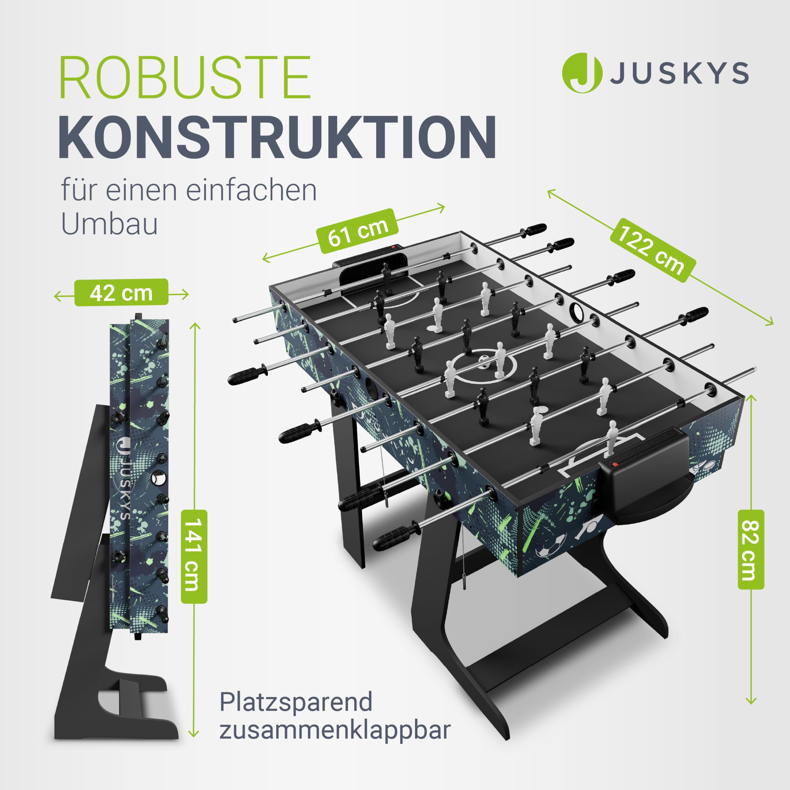 Juskys 5in1 Spieltisch Ballzauber - Multifunktionstisch klappbar mit Tischtennisplatte, Tischkicker, Billardtisch, Hockey & Basketball