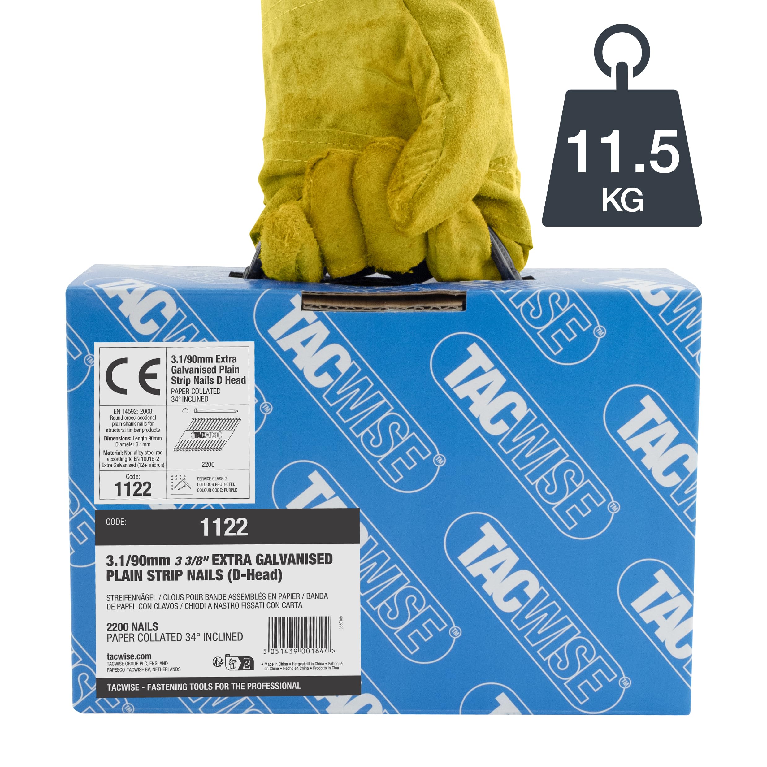 Tacwise 1122 Clous de Charpente Extra Galvanisés 3,1/90 mm, Tête en «D», Tige Lisse, Inclinés à 34°, Assemblé en Papier, Lot de 2200