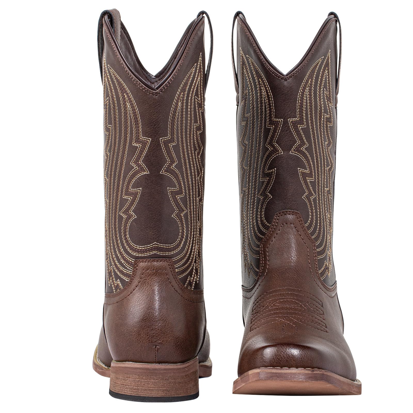 J's.o.l.e Stivali da cowboy da uomo, stile western, punta quadrata, retrò, ricamati, senza lacci, larghi, per equitazione, campagna, lavoro, marrone