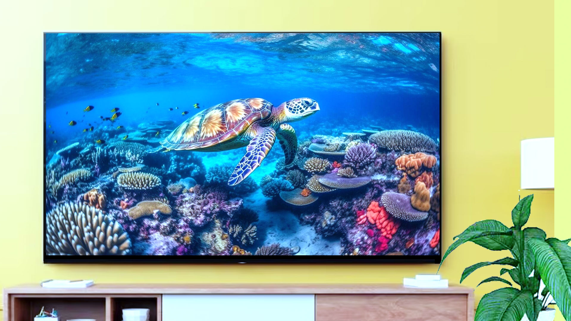 Sea Turtle Reef Escape – Graceful Turtle Gliding Through Vibrant Coral ...
