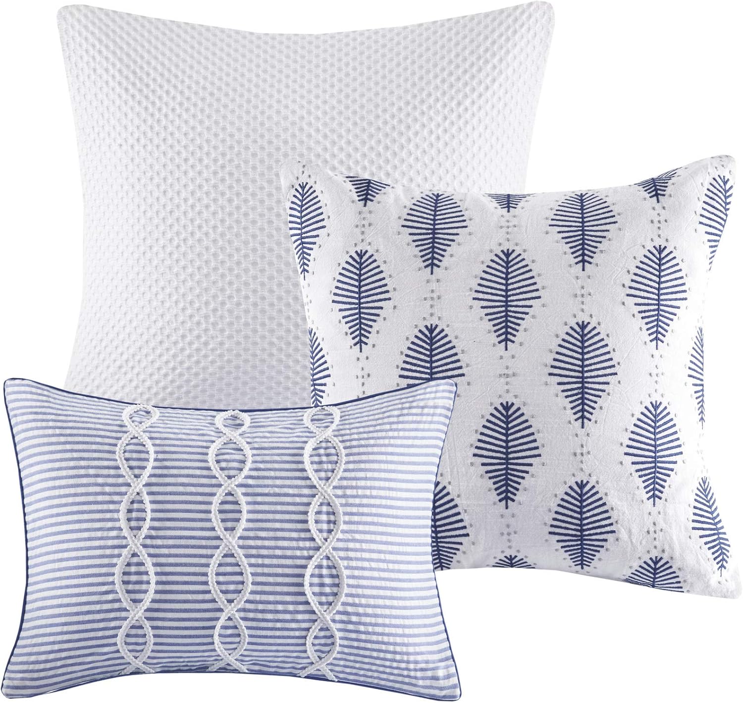 Onе-Dау Sаlе: Uр tо 80% оƒƒ Madison Park Signature Coastal Farmhouse Cotton Seersucker Comforter Stripes Design All Season Soft Bedding Set, Matching, Euro Shams, Decorative Pillow, King(110x96), Blue 9 Piece