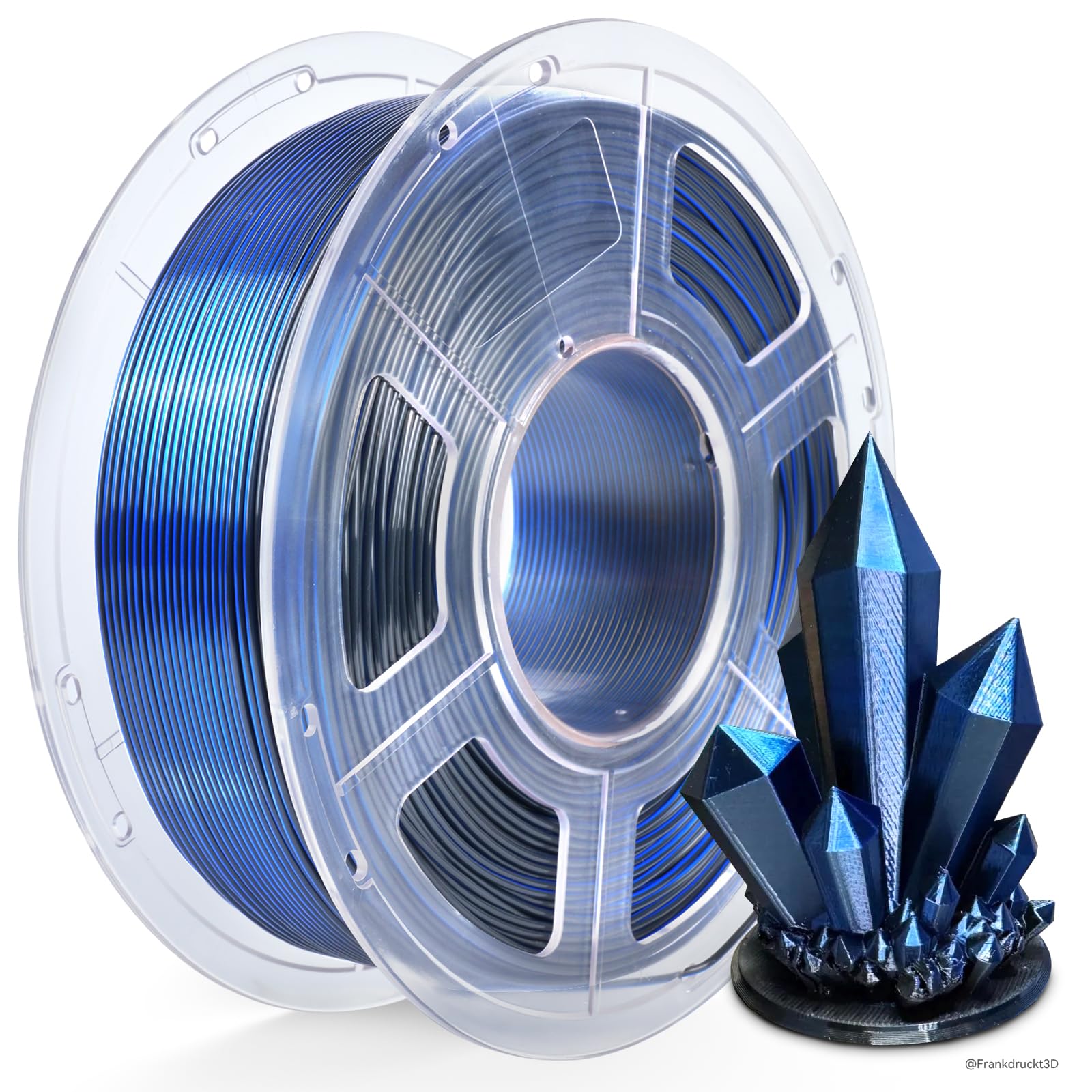 TECBEARS Jedwabny filament PLA 1,75 mm 1 kg, jedwabny dwukolorowy filament PLA do drukarki 3D, z jedwabiście gładkim wykończeniem, dokładność wymiarowa +/- 0,02, szpula 1 kg, czarny niebieski jedwab