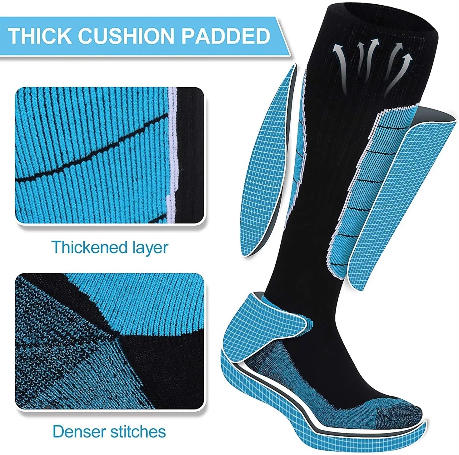 Calzini da Sci in Lana for Uomo Donna Lunghi a Compressione Calda Ciclismo Invernali Alti al Ginocchio Sportivi Snowboard