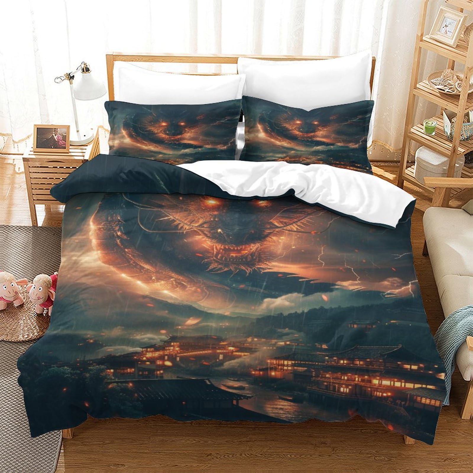 NRAOPEVVD Evil Dragon Duvet Cover Sets 3 PCS Hotel Quality Quilt Cover Bedding Set Bed Covers with Pillowcases with Zipper Closure Ultra Soft Hypoallergenic Microfiber Super King（260x220cm）