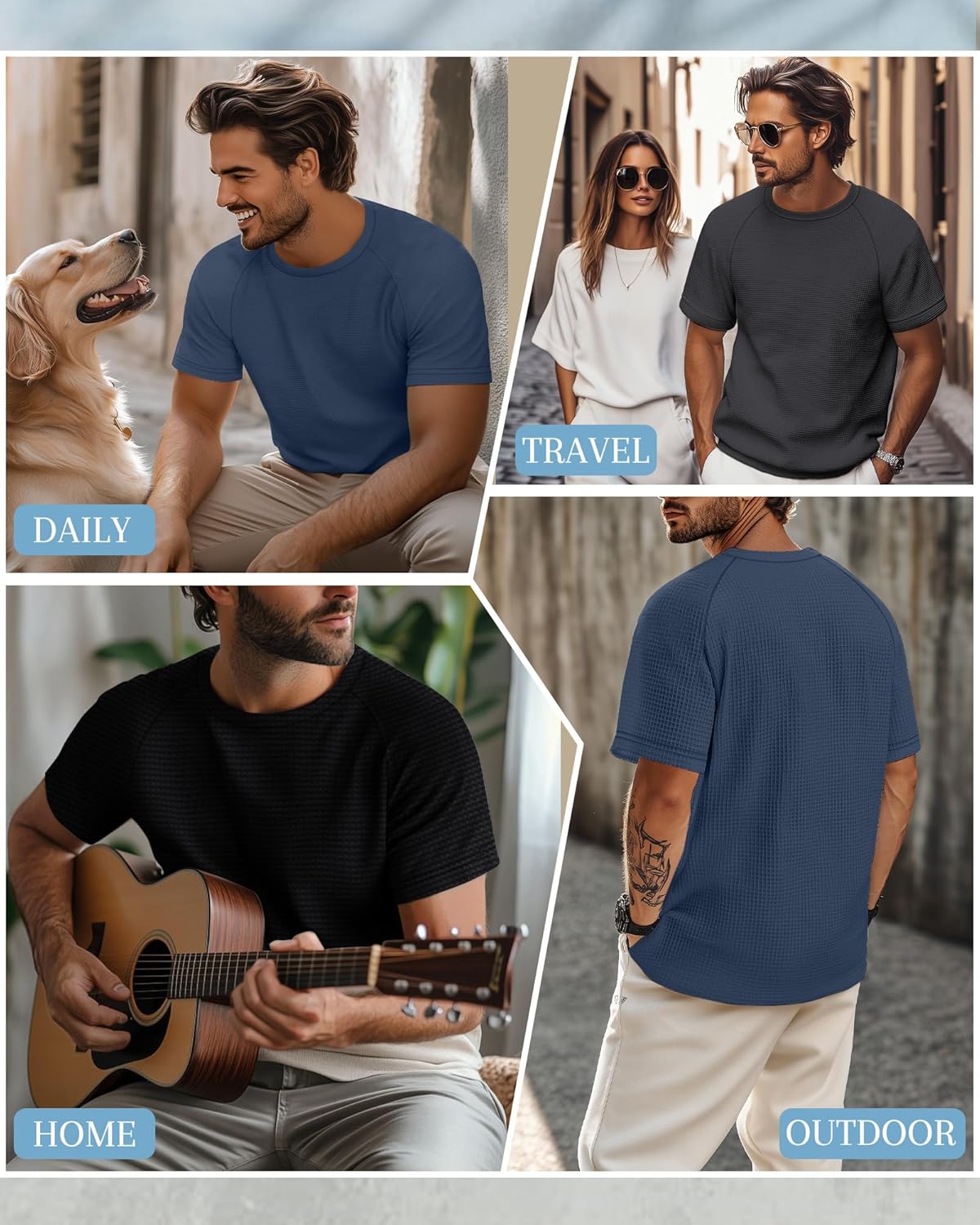 Riyiper 3 Pack Men's Waffle Knitted Short Sleeve Crewneck T-Shirts Solid Raglan Sleeve Casual Pullover Tees - Image 3