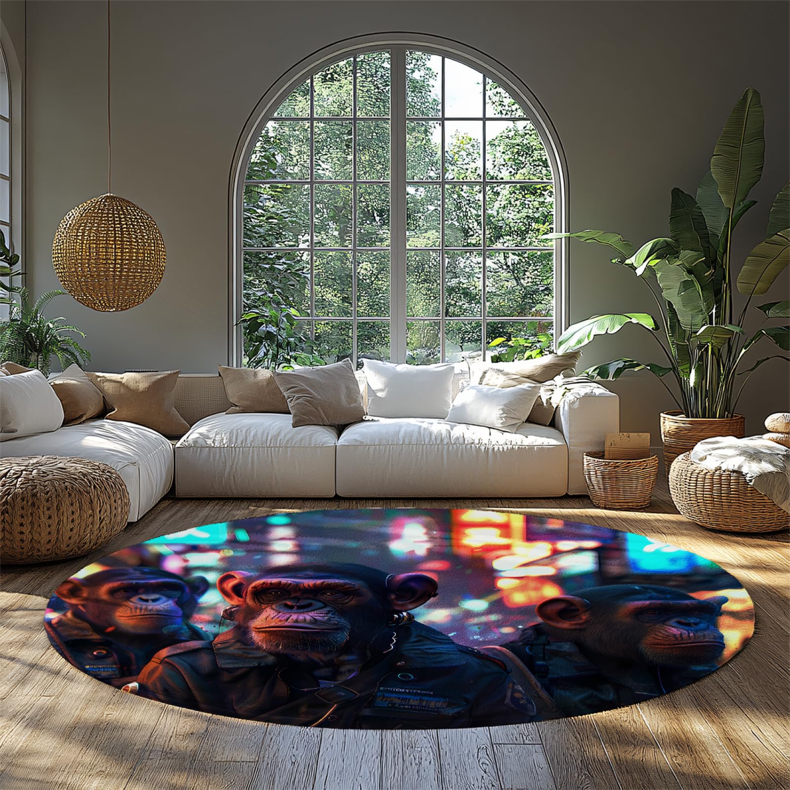 Tapis ronds street art beau gorille 180cm pour salon d'adolescent