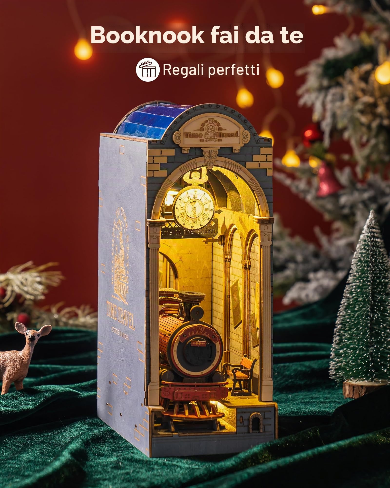 RoWood DIY Book Nook Kit - Miniatura Libro Nook Booknook Modellismo Kit Puzzle in Legno 3D per Libreria Fermalibri Decor con Mobili e Luce a LED