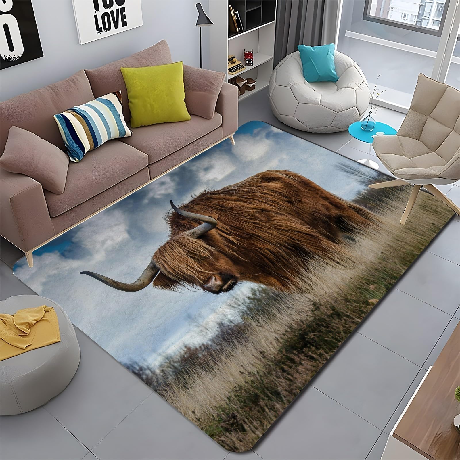 Amazon | カーペット ハイランド牛 牛 ラグマット 3畳 牛 絨毯 185x240