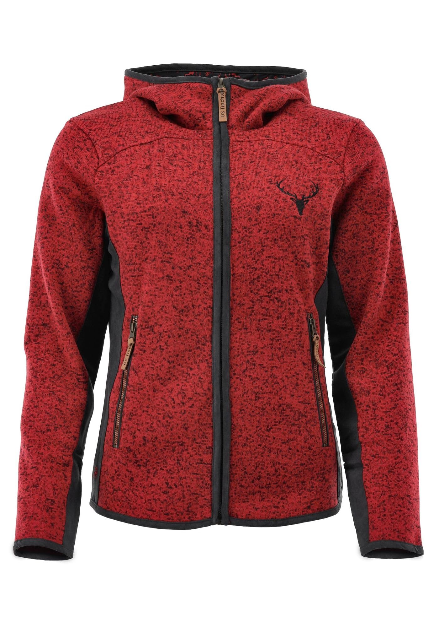 OS Trachten Damen Strickfleecejacke Freizeitjacke Übergangjacke mit Kapuze Zumgu