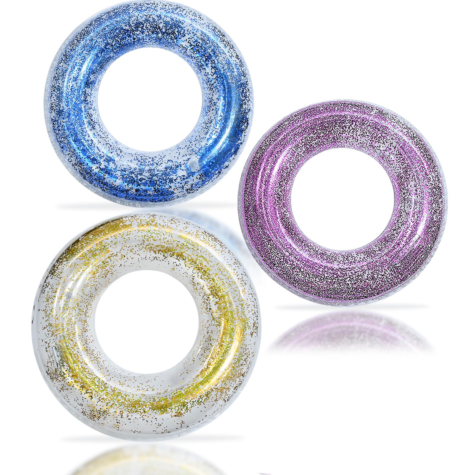 3Pcs Adult Rubber Rings for Pool, Floaties for adults, Large Giant 90cm Sequin Swim Ring Pool Rings,Swimming Ring Adult Inflatable Poolfloaty for Girls Women Summer Beach Party