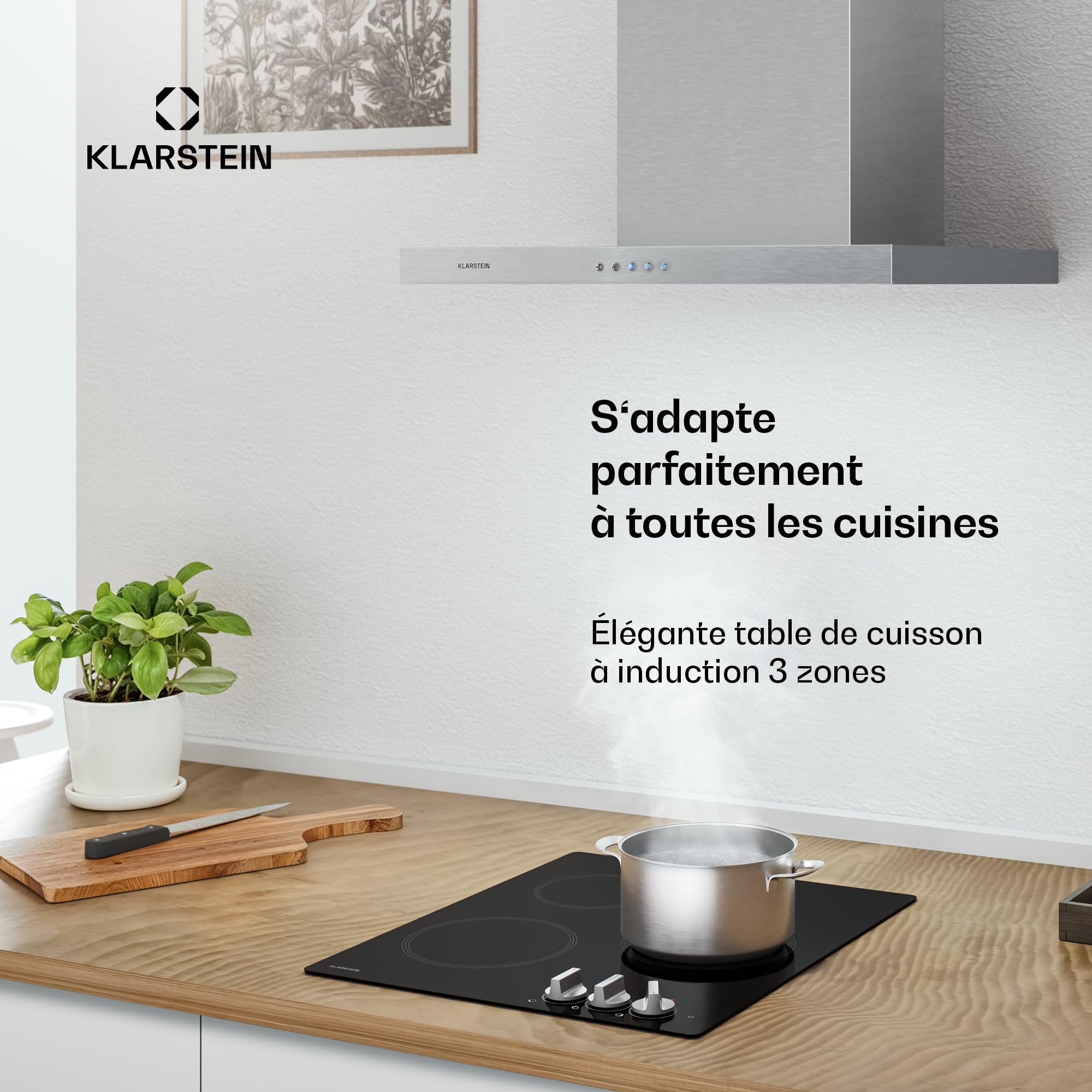 Klarstein Kochheld Placa Induccion 3 Fuegos - 5700W Boost, 3 Zonas, Mando Giratorio, Indicador Calor Residual, Protección Sobrecalentamiento, Vitrocerámica 45cm, Placa de Inducción, Blanco