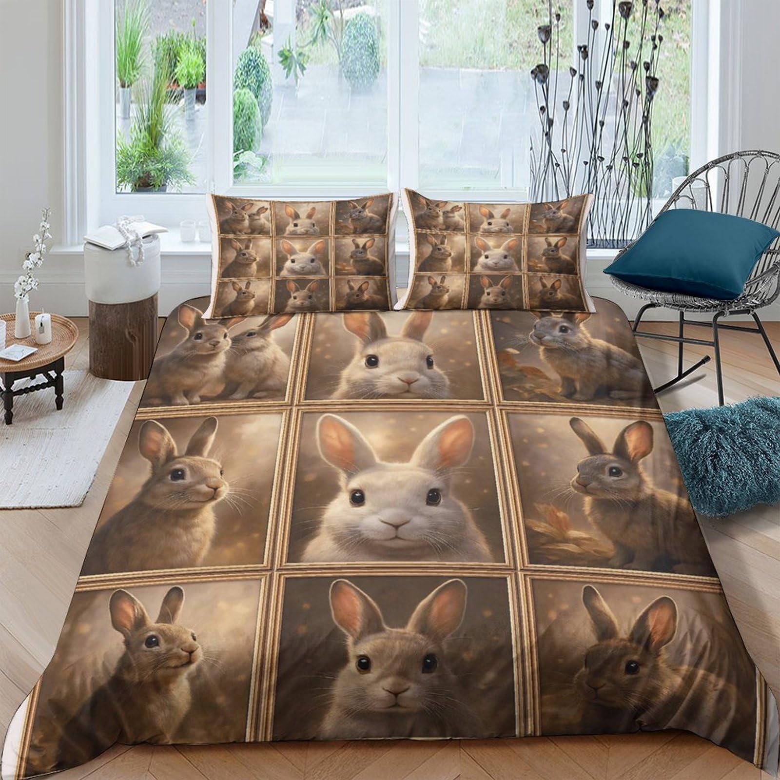 Ctjqhvkz Style-5 3D Printed Cute Bunny Fitted Sheet Microfiber Soft Breathable Rabbit Face Bed Cover For Bedroom Guest Room Decor Single（135X200cm）
