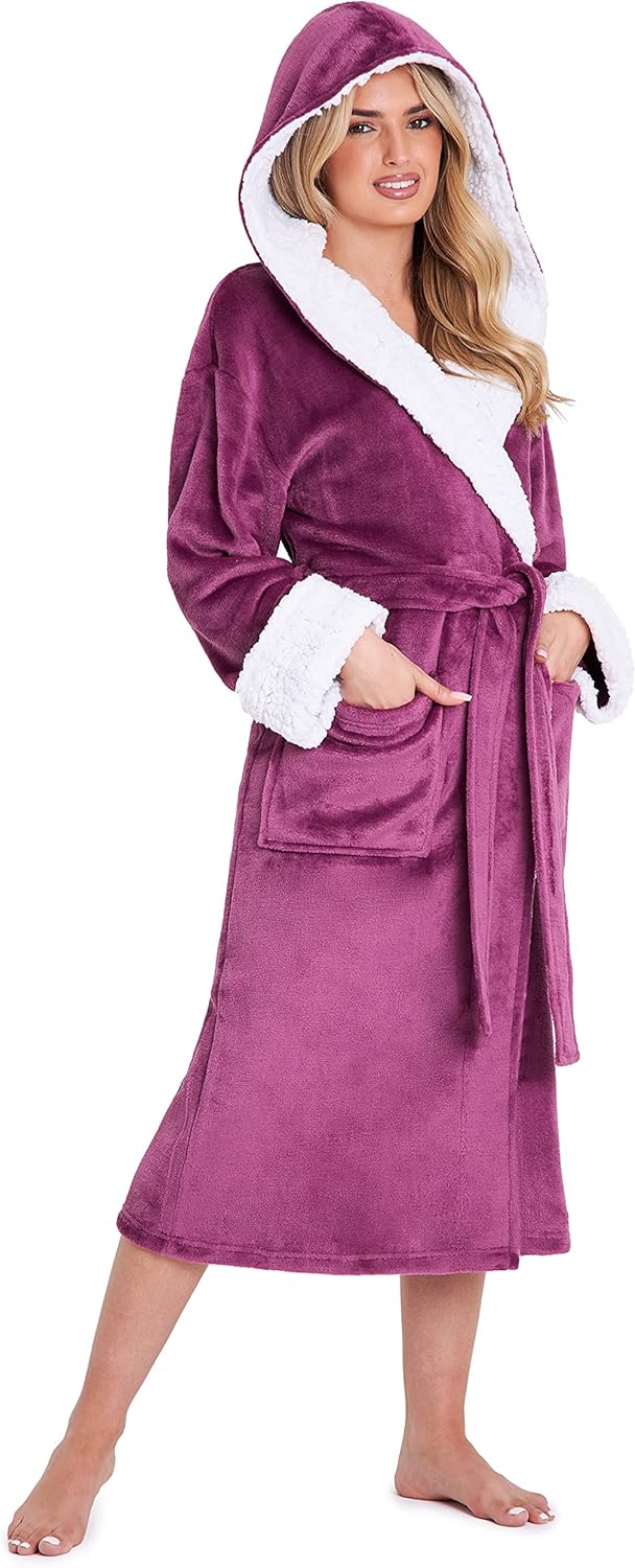 Fluffy hooded dressing gown womens Clearance