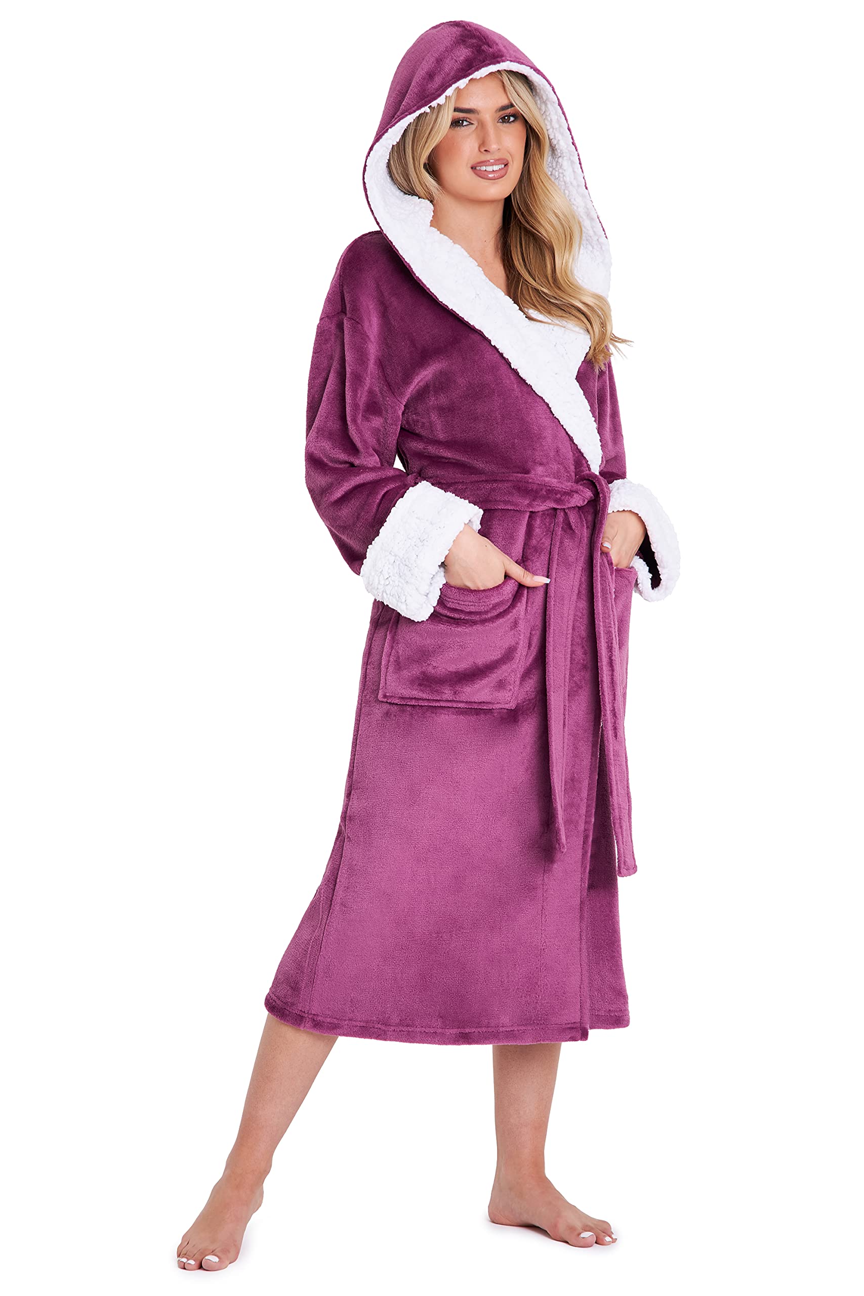 CityComfort Dressing Gown for Women, Fluffy Hooded Bathrobe