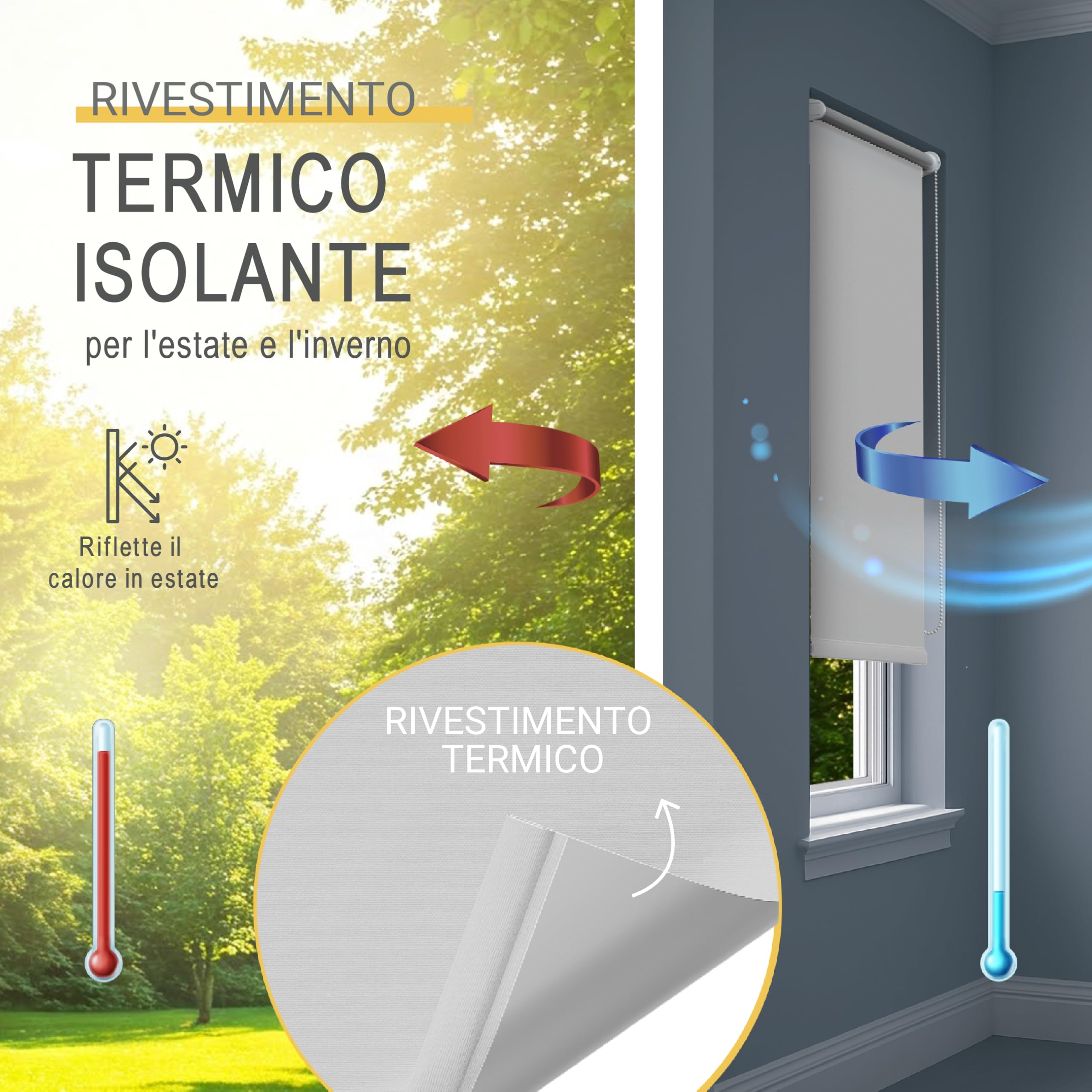 Sol Royal tenda a rullo termica isolante e oscurante con ganci per telaio | 85x160cm bianco per inclusi rivestimento termico finestra tapparella interna SolReflect T42