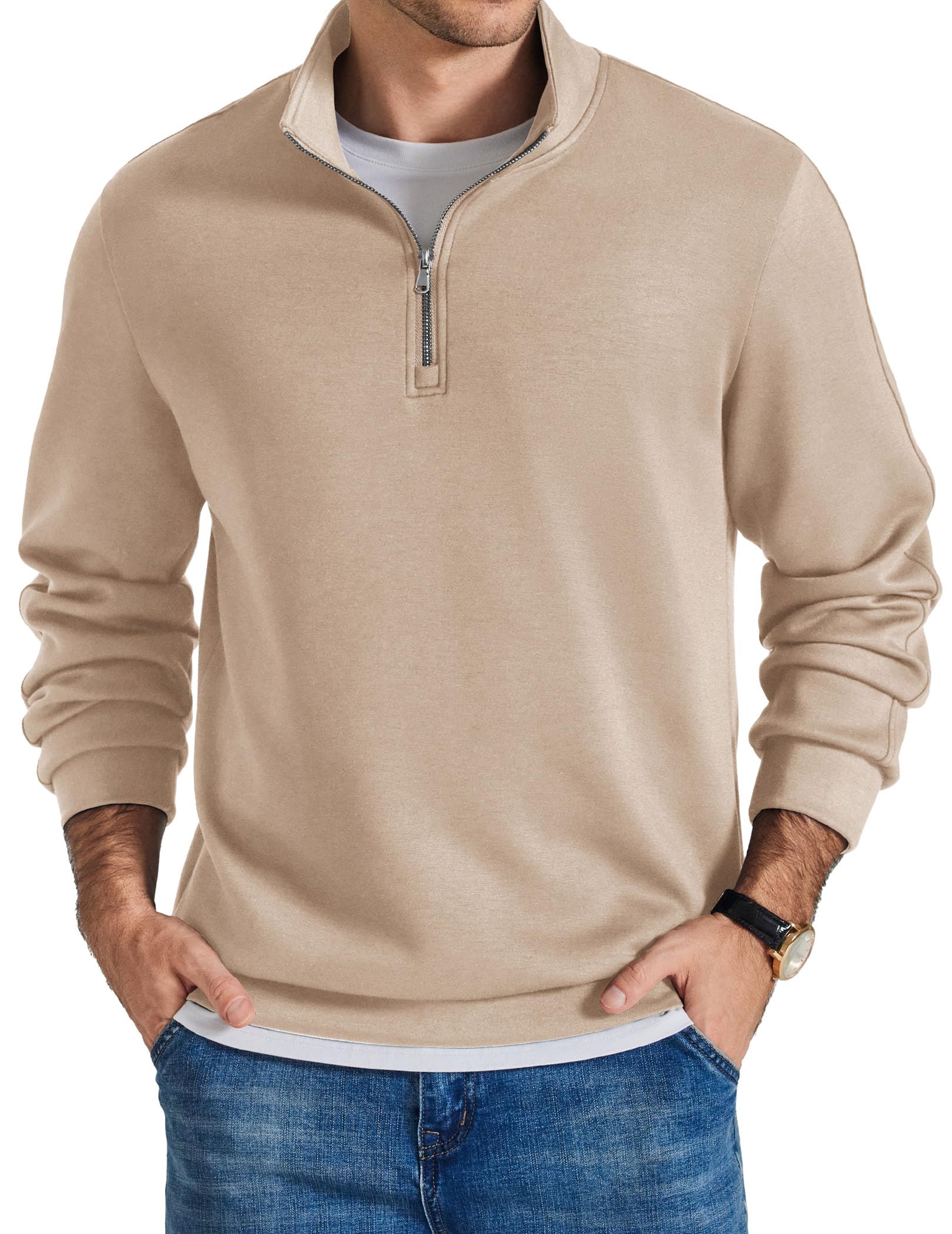 COOFANDY Men's Quarter Zip Mock Neck Pullover