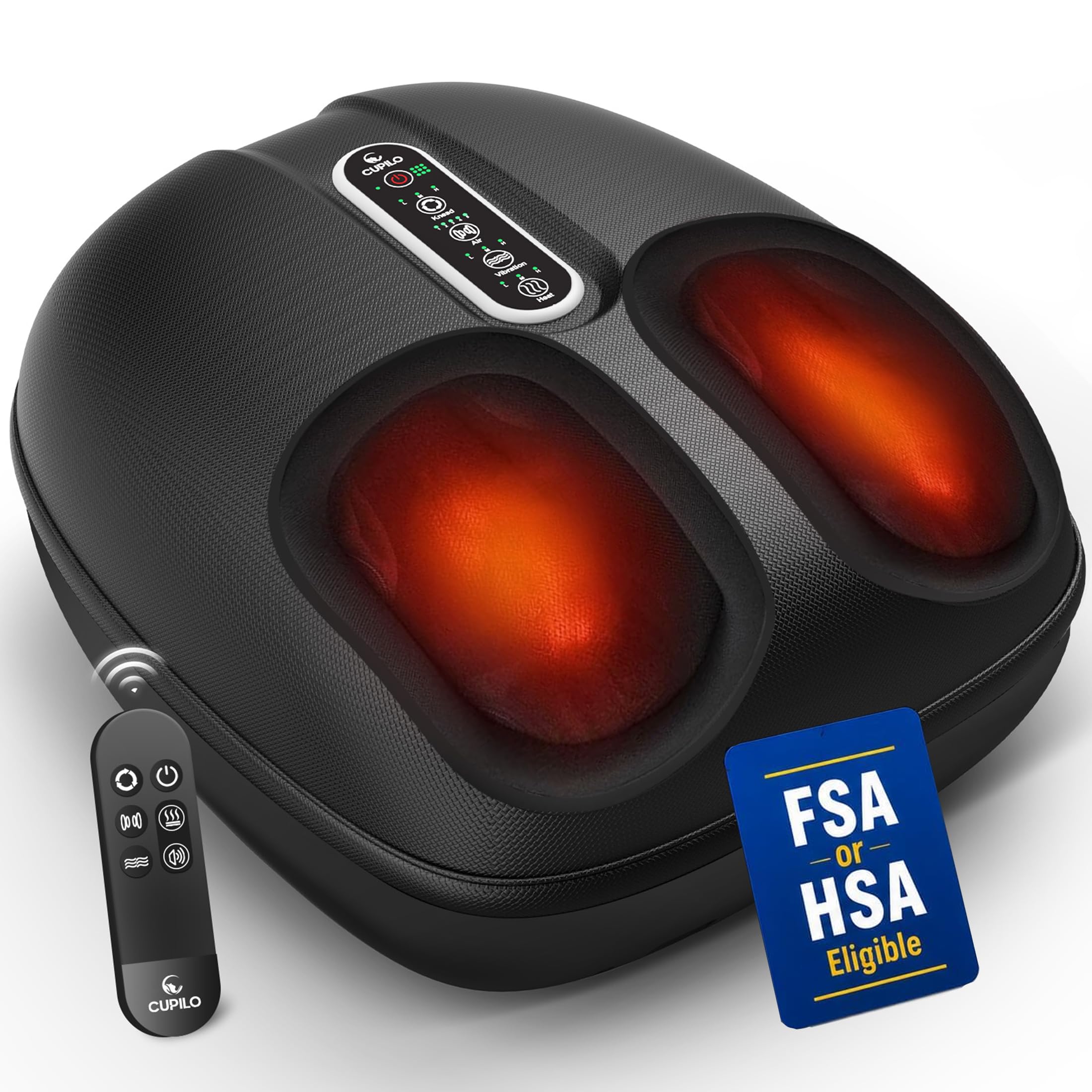 CuPiLo Massaggiatore per piedi con calore, massaggiatore Shiatsu per piedi con telecomando, massaggio profondo a compressione per neuropatia e fascite plantare, regalo ideale per uomini N