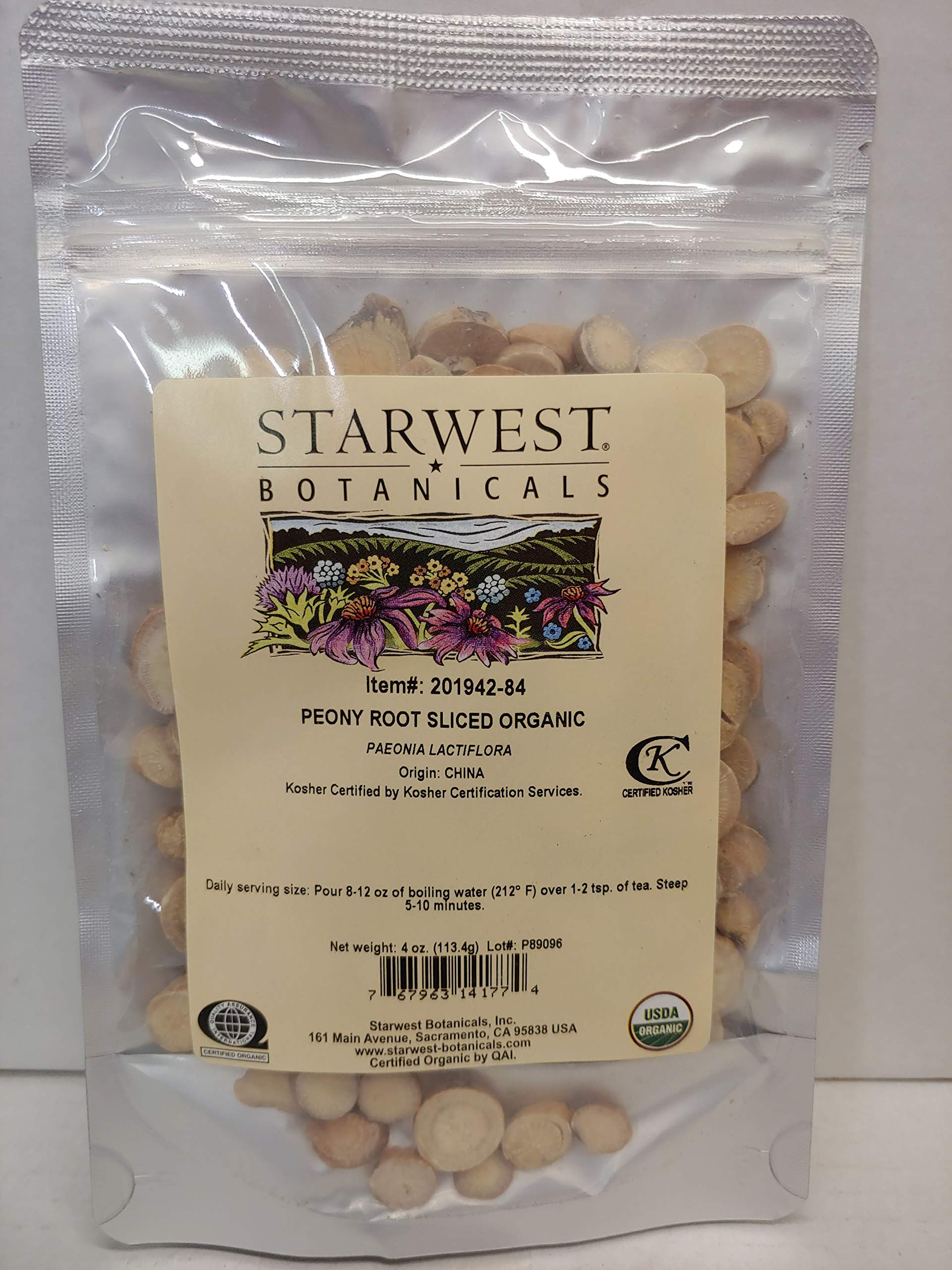 Starwest Botanicals Peony Root Sliced Organic 4 ounce/113.4 Grams Kosher Certified