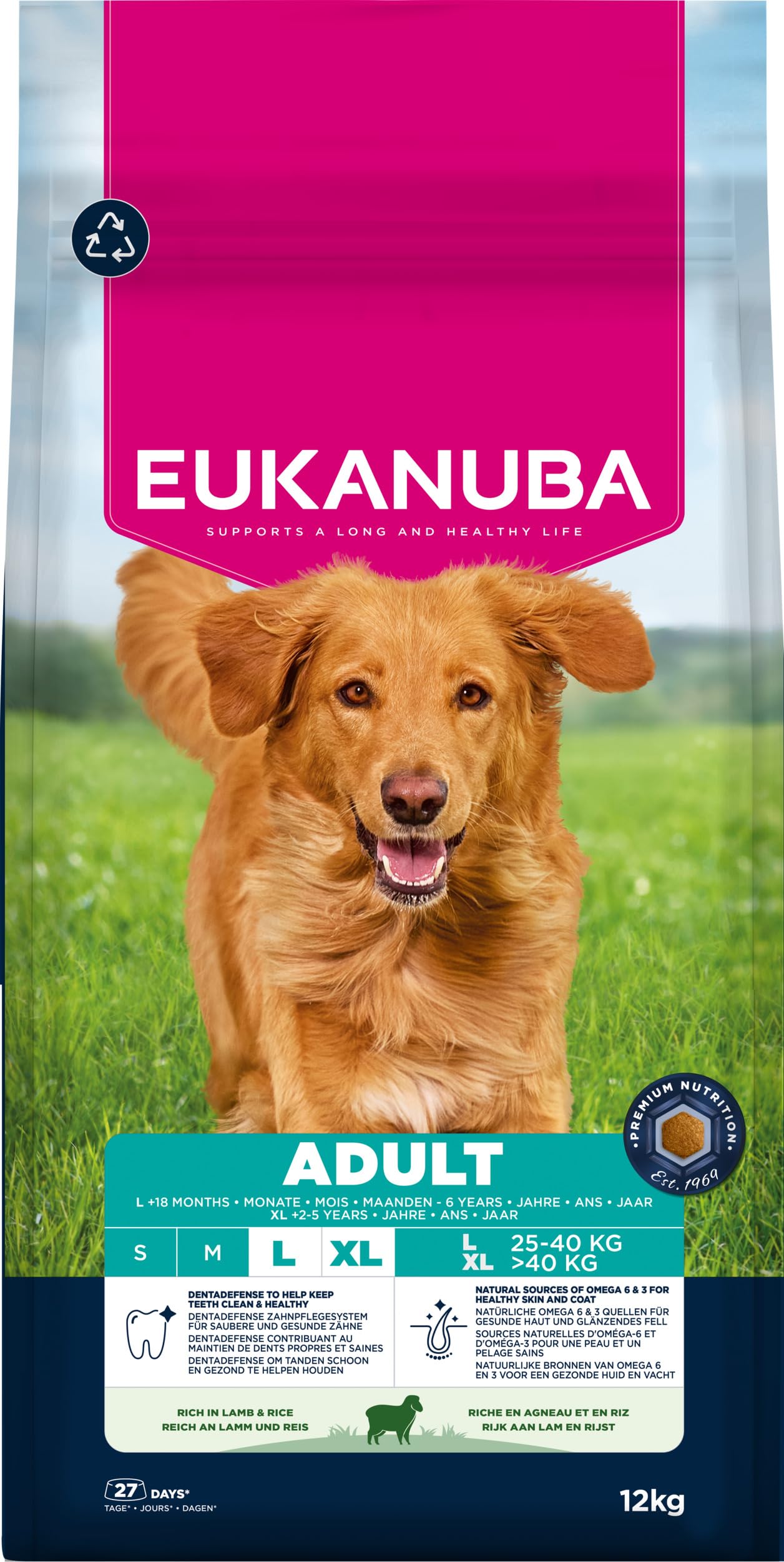 Eukanuba, alimento seco para Perros con Cordero y arroz para Razas Grandes - Alimento seco Premium para Perros Adultos, 12 kg