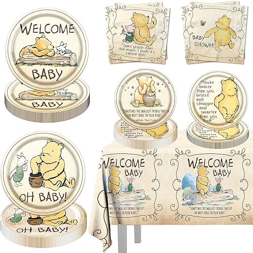 Juego de 81 platos de oso para baby shower, servilletas y tazas de oso para decoración de baby shower, vajilla de oso para niños o niñas, baby