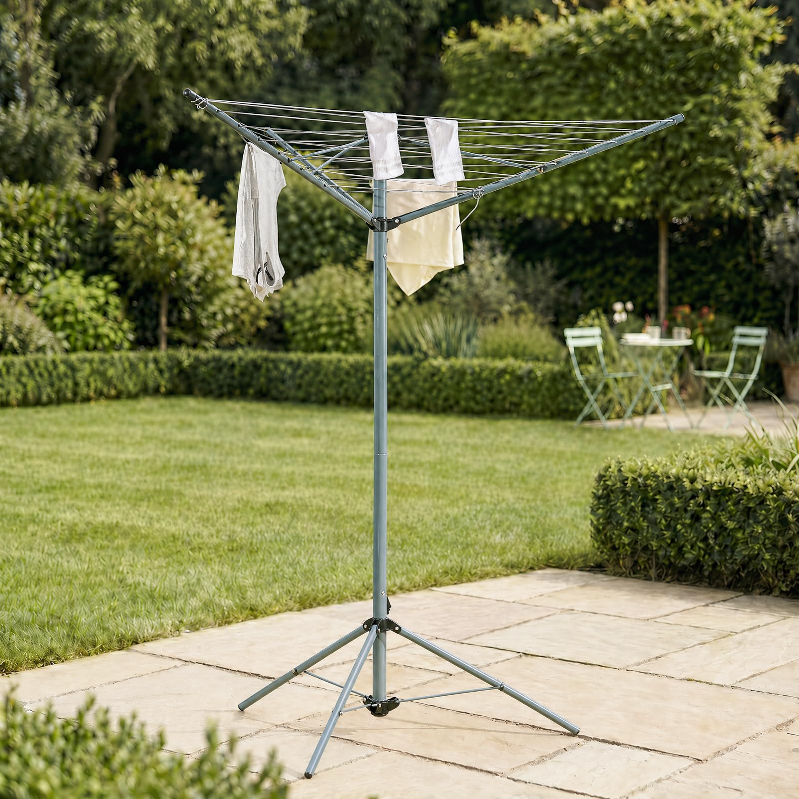 Ohs Grey Washing Line 3 Arm Steel Rotary Airer With Tripod, Durable Outdoor Clothes Drying Rack Stand Rust-Resistant Space-Saving For Garden Patio Or Balcony - One Size