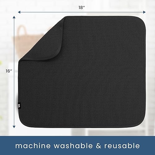 Miniatura 6 de ST INC Tapete de microfibra para secado de platos reversible y absorbente para cocina de 16 x 18 pulgadas color negro
