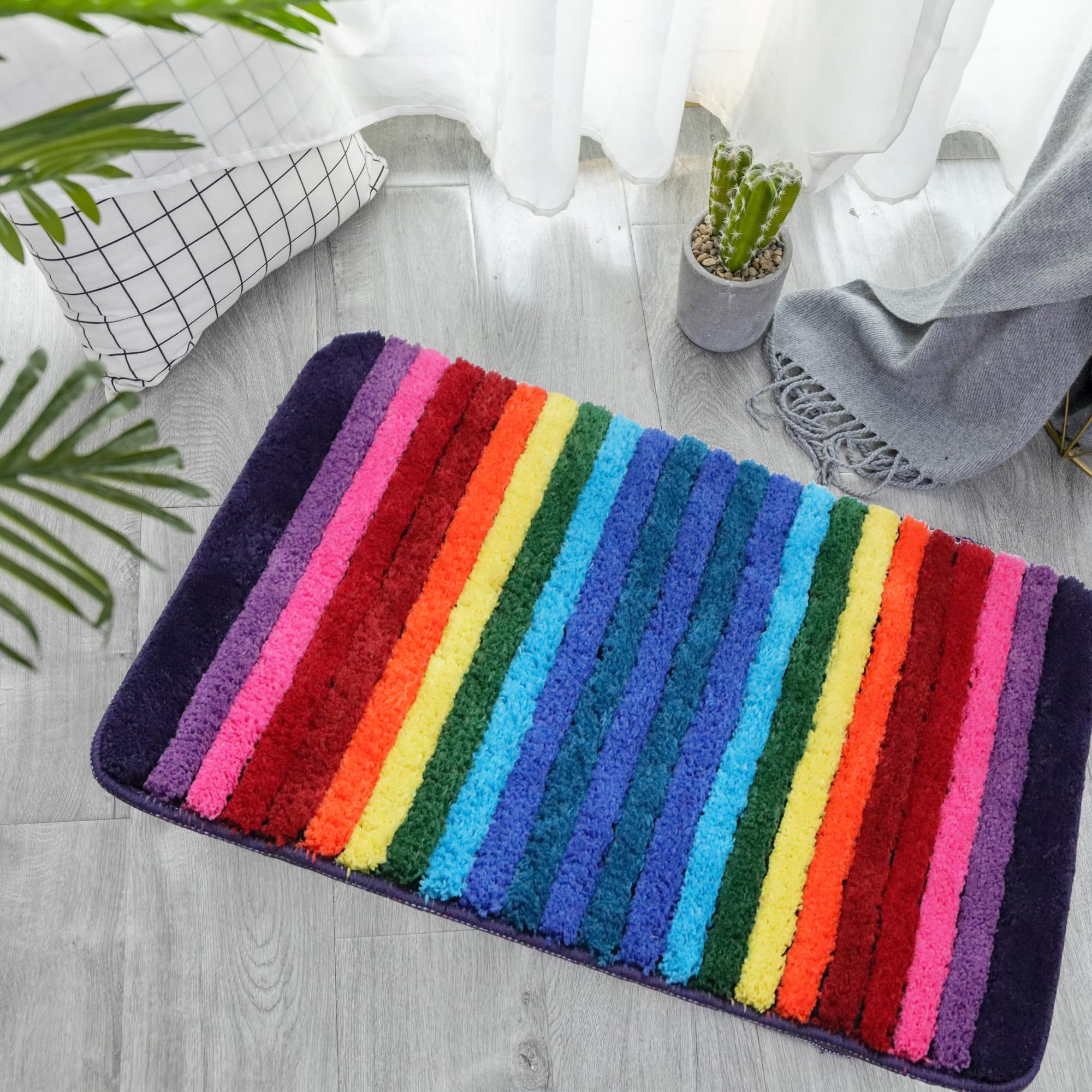 NIENLCIP Bathroom Rugs 50x 70cm Striped Rainbow Ultra Soft Bathroom Mats Absorbent Microfiber Bath Rugs - Image 2