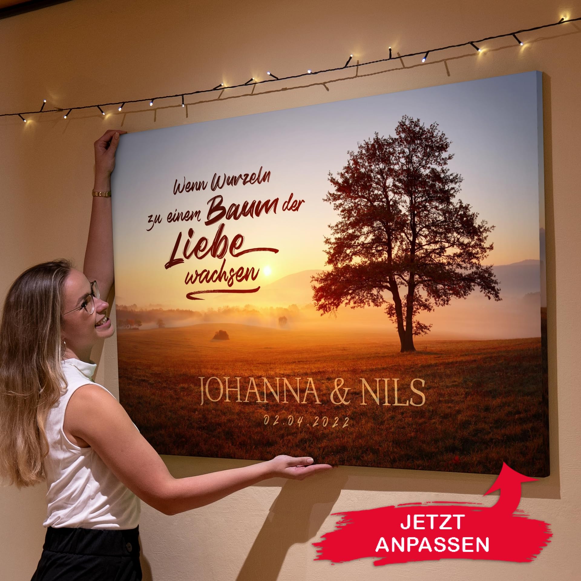 Liebesleinwand Personalisiertes Geschenk für Partner Geschenk Jahrestag, Verlobung, Hochzeitstag | Leinwandbild romantisch gestalten | Aus Wurzeln wächst die Liebe