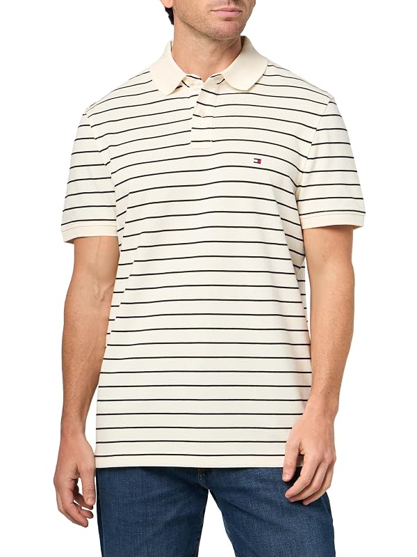 Tommy Hilfiger Men's 1985 Regular Short Sleeve Polo, Ivory Petal/Black Medium by Tommy Hilfiger - Used condition - Image 3