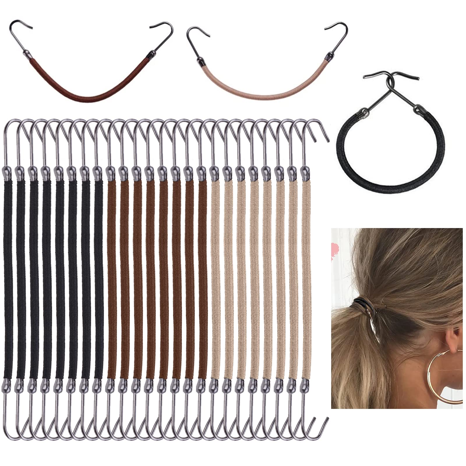 VEGCOO 24 Piezas Gomas de Pelo Elástica, Gomas Pelo Ajustables Ganchos Pelo Coleteros Pelo Mujer