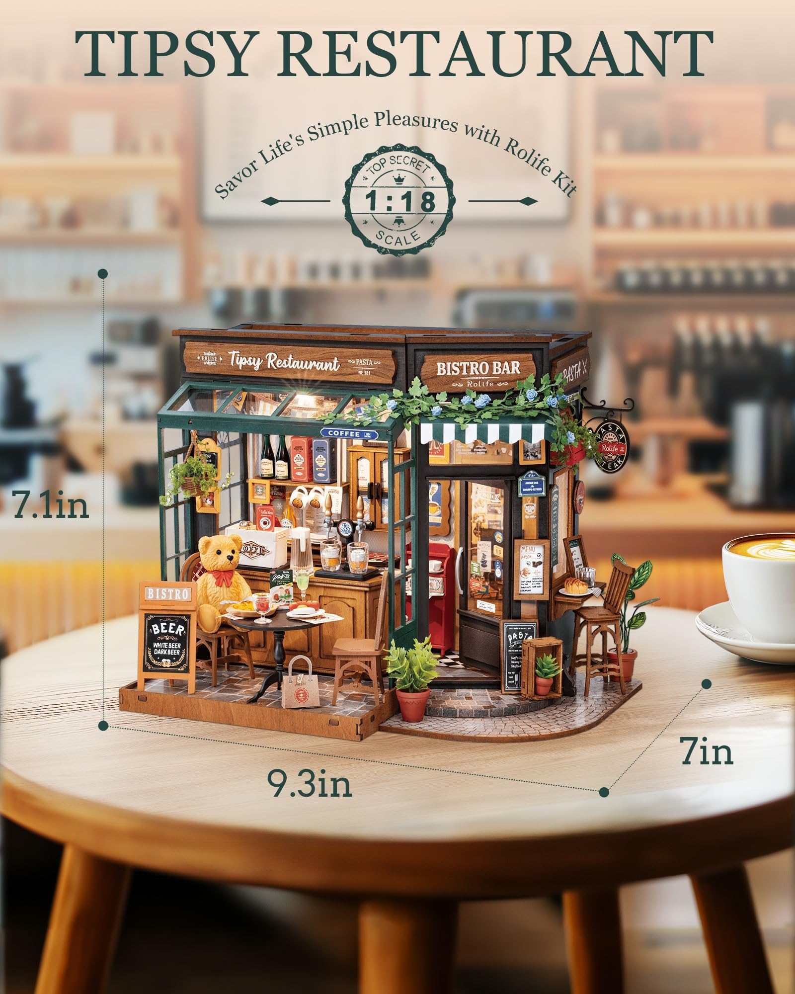 Rolife Kit de Maison Miniature à Construire - Restaurateur Tipsy, Maquette pour Adultes, Idée de Décoration pour Bureau Book Nook
