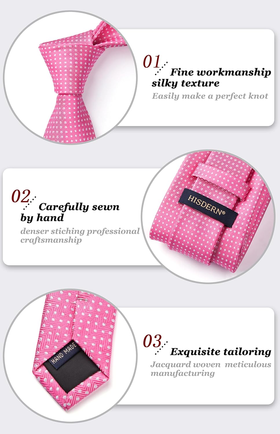 HISDERN Polka Dot Ties for Men Classic Silk Ties and Pocket Square Formal Business Necktie Handkerchief Wedding Party - Image 4